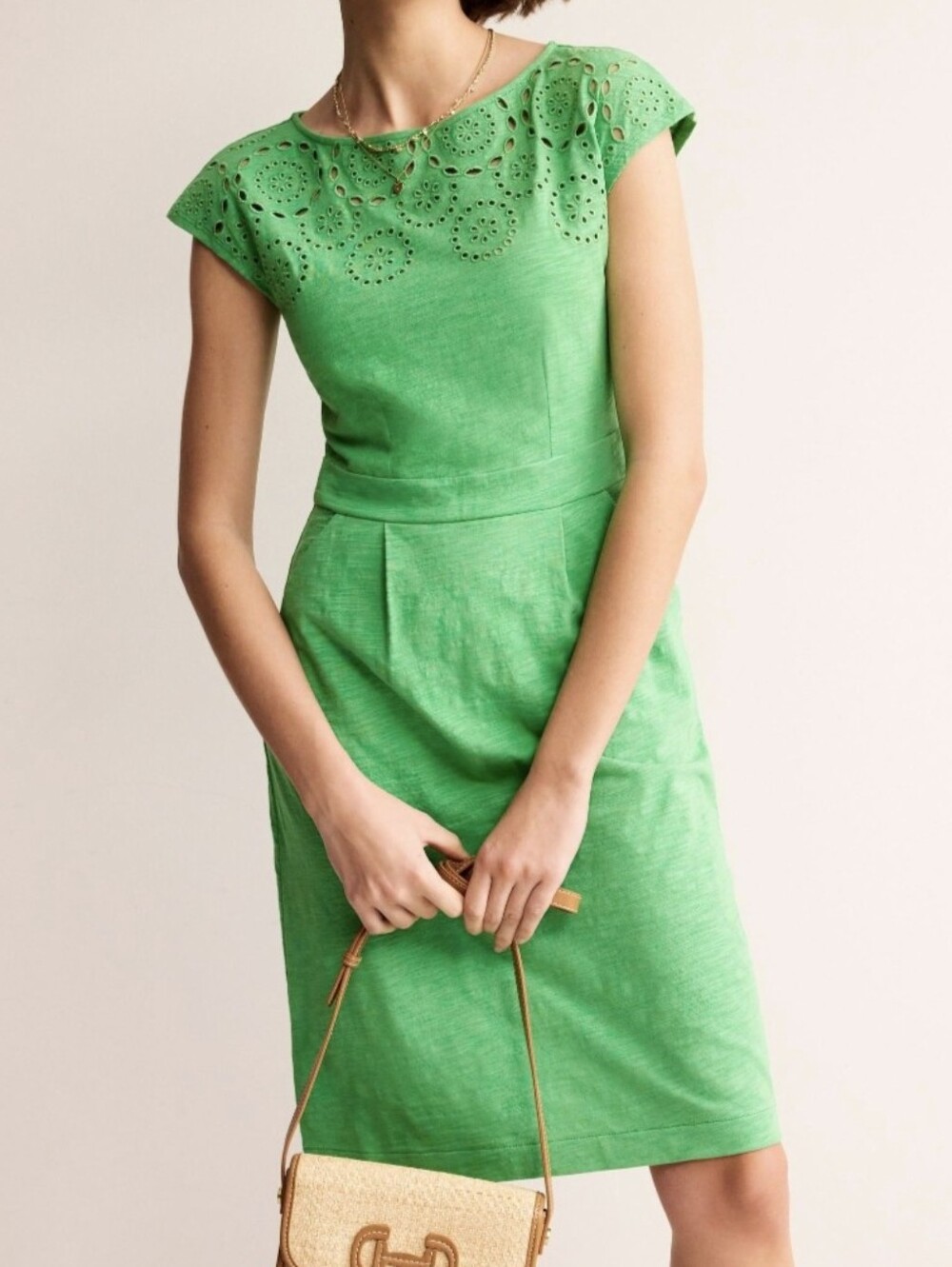 BODEN Green Florrie Eyelet Broderie Jersey Pocket Sheath Dress US 10